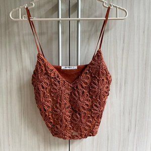 🧡 Burnt orange Lingerie style lace/lacey short crop top XXS